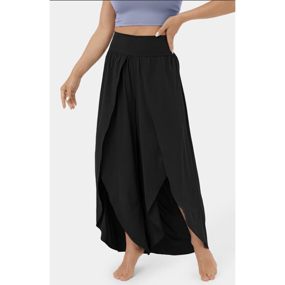 Halara Breezeful High Waist Pocket Palazzo Flowy Split Wide Leg Pants Black 3X